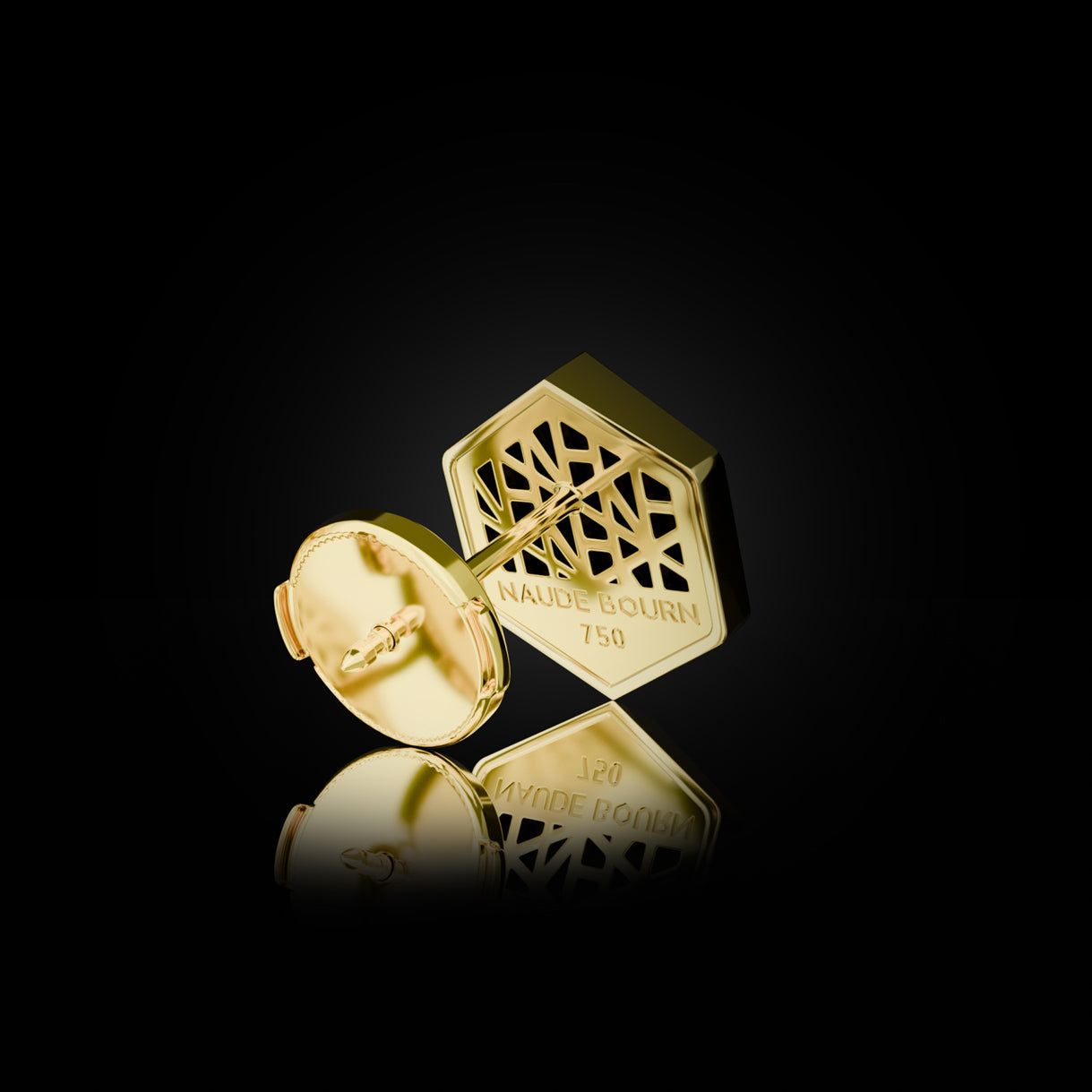 Know You Medium Stud in Bravura Yellow Gold shown with La Pousette earring back. 18k sculptural form from the Emergence Collection—crafted in NYC. Sustainable gold jewelry, ethical jewelry, handcrafted artisan jewelry, fine jewelry, high-end jewelry, and ethical luxury. A refined piece from sustainable jewelry brands and a unique jewelry gift in yellow gold.